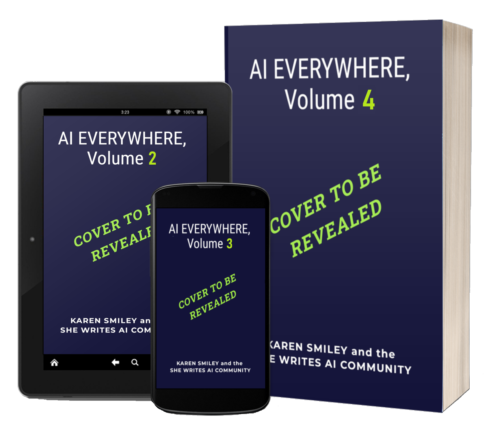 Cover mockups for AI Everywhere Book2, Volumes 2-4